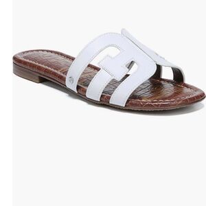 Sam Edelman White Leather Slide Sandals with Brown Footbed